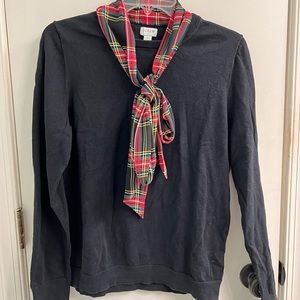 J Crew Black Tartan Plaid Scarf Crewneck Sweater Large
